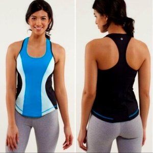 Lululemon Cardio Kick Racerback Tank W/ Built In Bra. Blue/Black. Sz 8